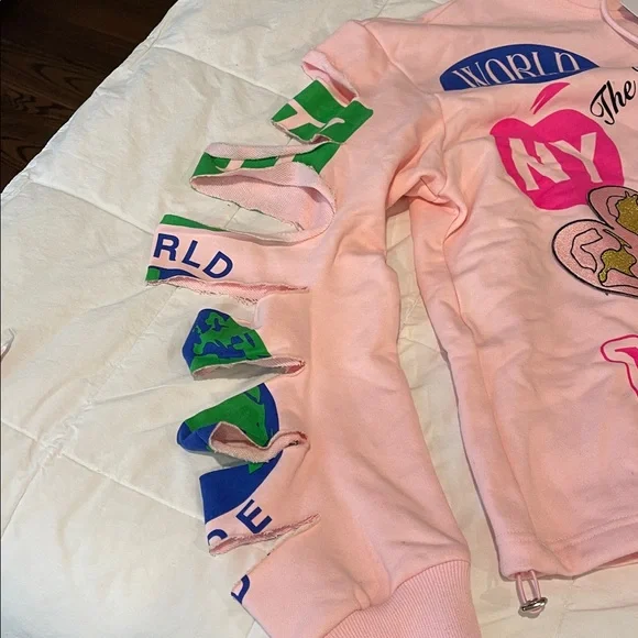 AKIRA Light Pink Hoodie with NYC logos patches, all over so cute - Picture 6 of 10